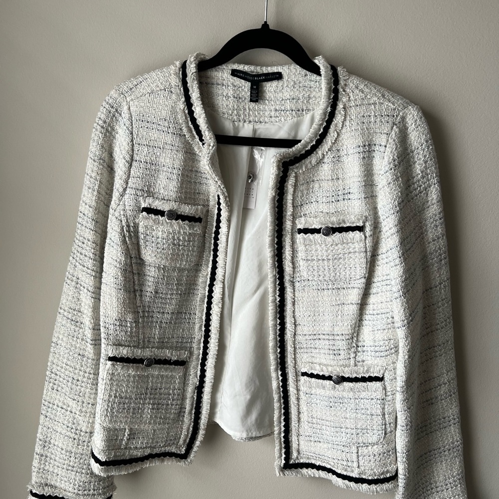 White House Black Market Tweed Blazer in White and Black
